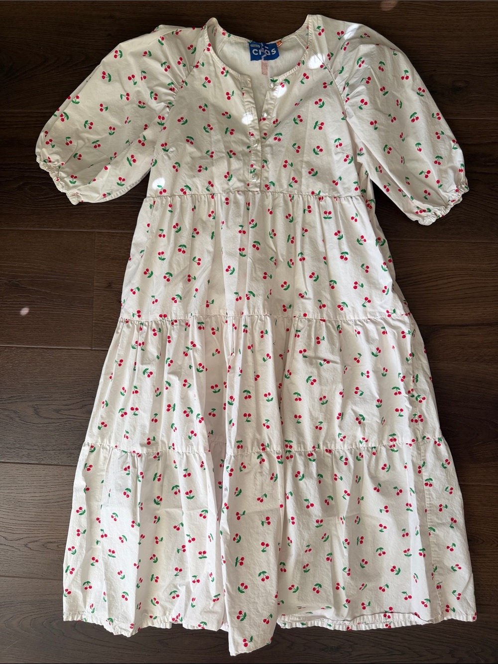 Cras White Cherry Print Tiered Cotton Dress
